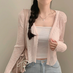 カーディガン シースルークロップボタンカーディガン(5color) PINK