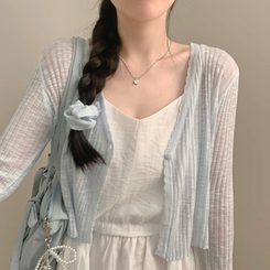 カーディガン シースルークロップボタンカーディガン(5color) SKY BLUE