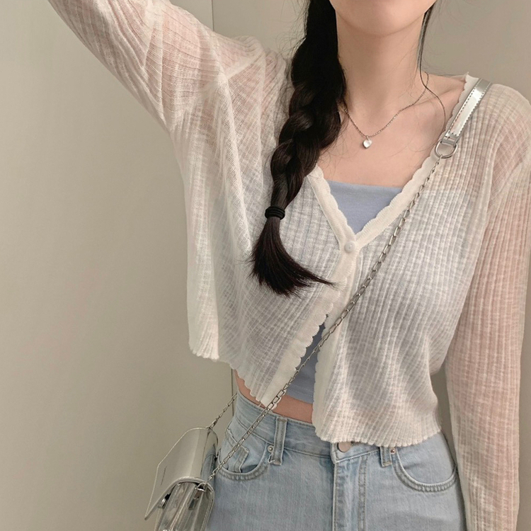 シースルークロップボタンカーディガン(5color) WHITE