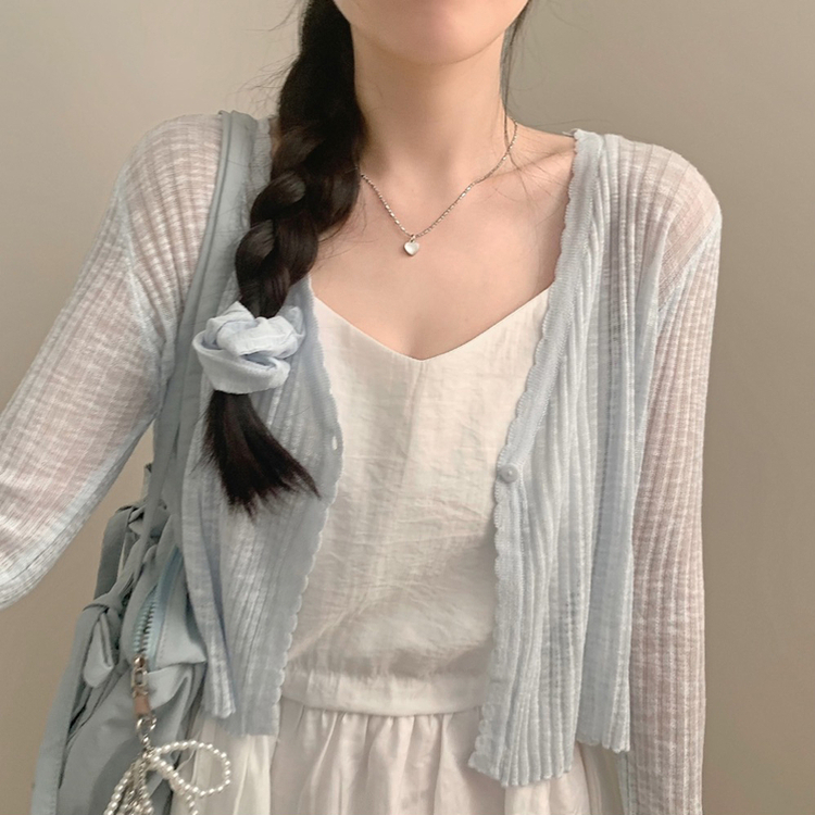 シースルークロップボタンカーディガン(5color) SKY BLUE