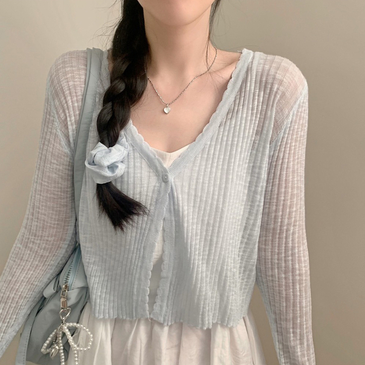 シースルークロップボタンカーディガン(5color) SKY BLUE