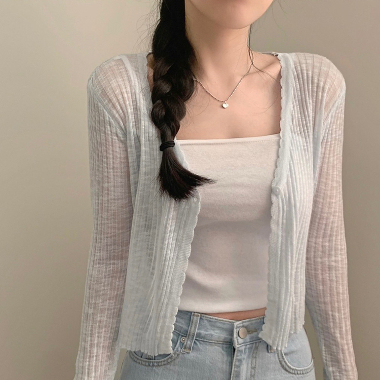 シースルークロップボタンカーディガン(5color) SKY BLUE