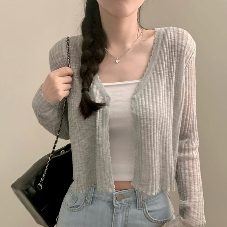 シースルークロップボタンカーディガン(5color) GREY