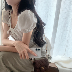 ブラウス リボンシャーリングパフ半袖ブラウス IVORY