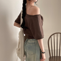 ナンバーオフクロップ半袖Tシャツ BROWN