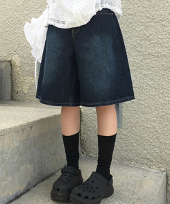 ショートパンツ バミューダウォッシングデニムパンツ DEEP BLUE