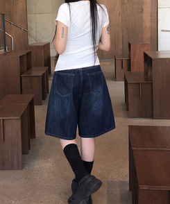 ショートパンツ バミューダウォッシングデニムパンツ DEEP BLUE