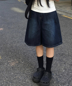 ショートパンツ バミューダウォッシングデニムパンツ DEEP BLUE