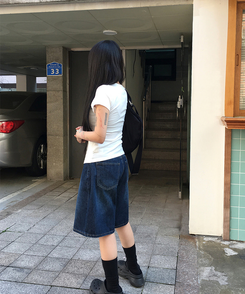 ショートパンツ バミューダウォッシングデニムパンツ DEEP BLUE