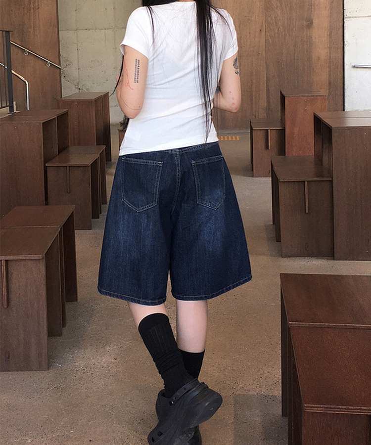 バミューダウォッシングデニムパンツ DEEP BLUE