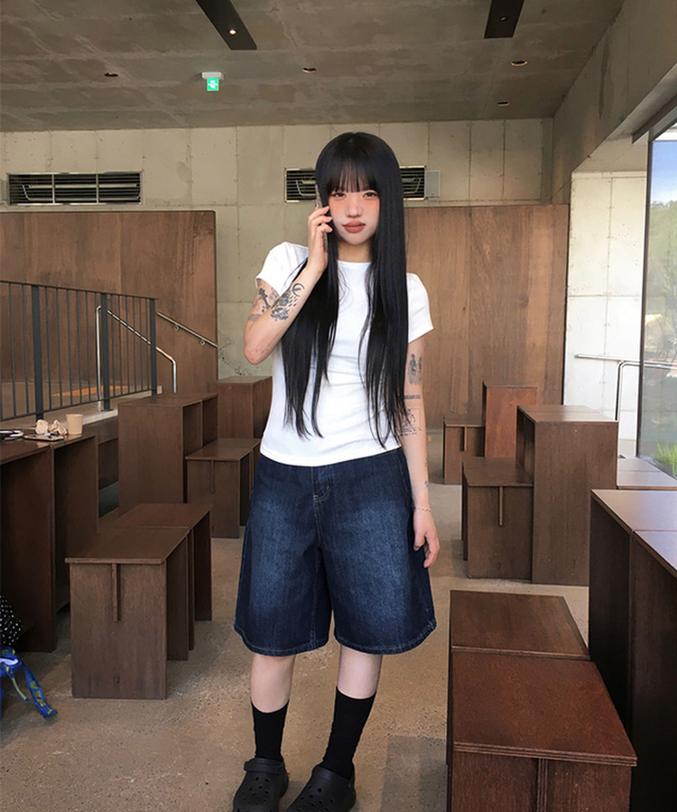 バミューダウォッシングデニムパンツ DEEP BLUE