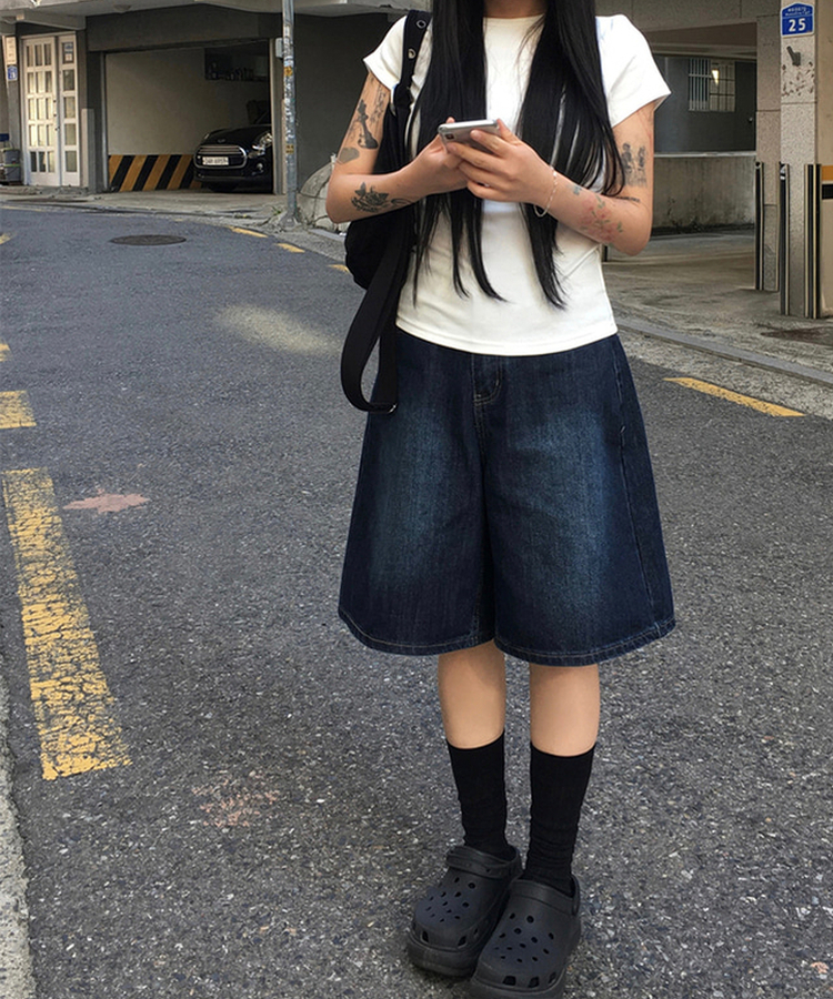 バミューダウォッシングデニムパンツ DEEP BLUE