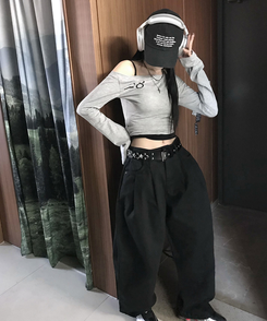 長袖Tシャツ オフクロップTシャツ MELANGE GRAY