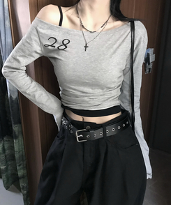 長袖Tシャツ オフクロップTシャツ MELANGE GRAY