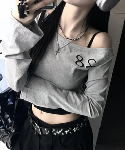 長袖Tシャツ オフクロップTシャツ MELANGE GRAY