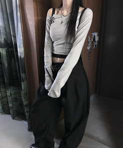 長袖Tシャツ オフクロップTシャツ MELANGE GRAY