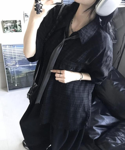 シャツ チェック半袖シャツ BLACK