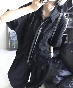 シャツ チェック半袖シャツ BLACK