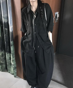 シャツ チェック半袖シャツ BLACK