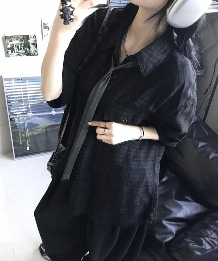 チェック半袖シャツ BLACK