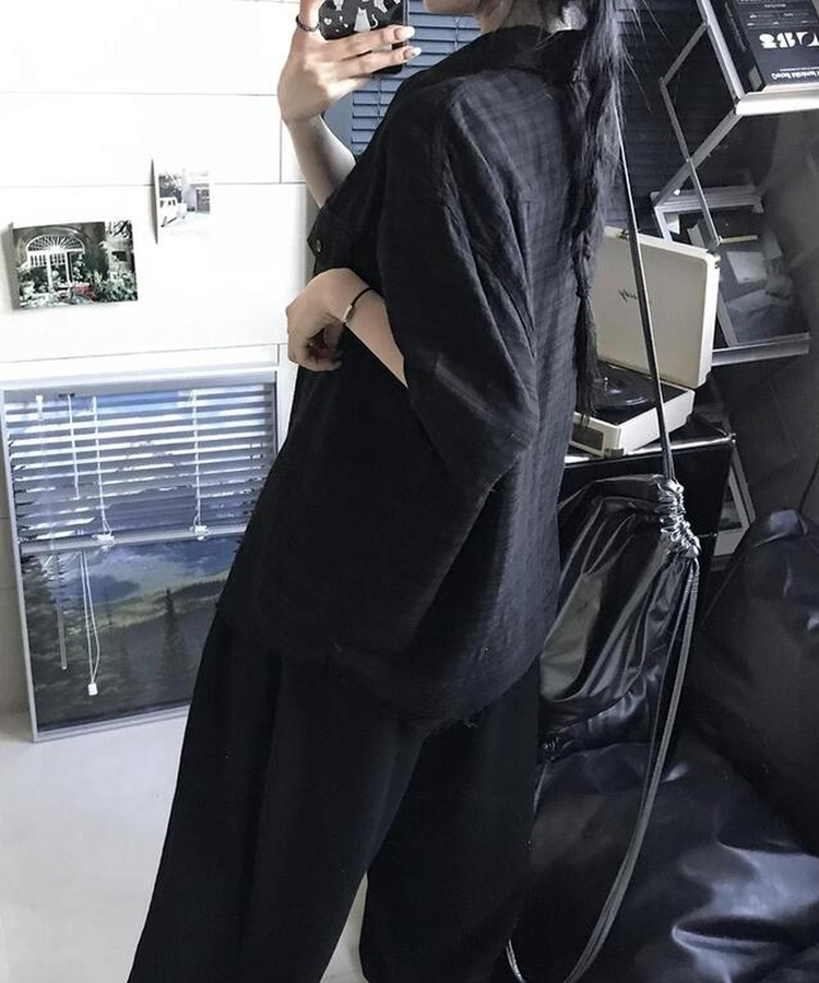 チェック半袖シャツ BLACK