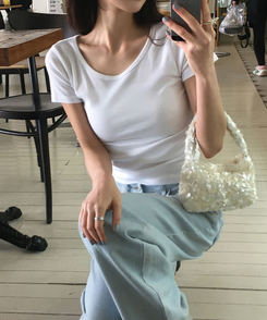 半袖Tシャツ ラウンドスリムコットン半袖Tシャツ(9color) IVORY