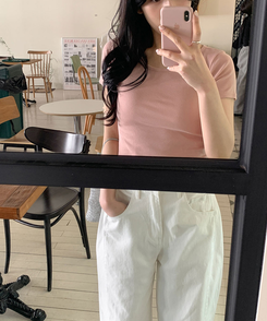 半袖Tシャツ ラウンドスリムコットン半袖Tシャツ(9color) PINK