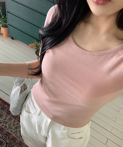 半袖Tシャツ ラウンドスリムコットン半袖Tシャツ(9color) PINK