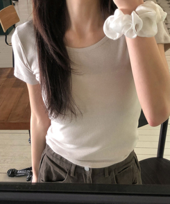 半袖Tシャツ ラウンドスリムコットン半袖Tシャツ(9color) BEIGE