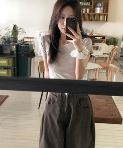 半袖Tシャツ ラウンドスリムコットン半袖Tシャツ(9color) IVORY