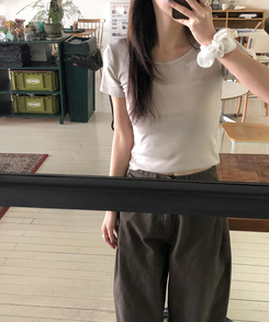 半袖Tシャツ ラウンドスリムコットン半袖Tシャツ(9color) BEIGE