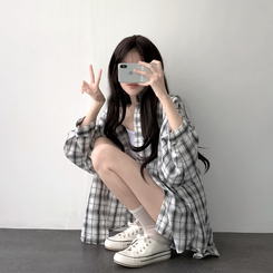 シャツ オーバーフィットチェックシャツ WHITE