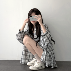 シャツ オーバーフィットチェックシャツ WHITE