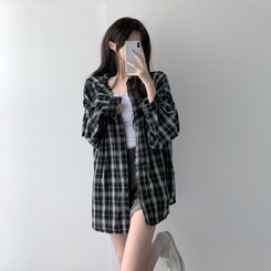 シャツ オーバーフィットチェックシャツ BLACK