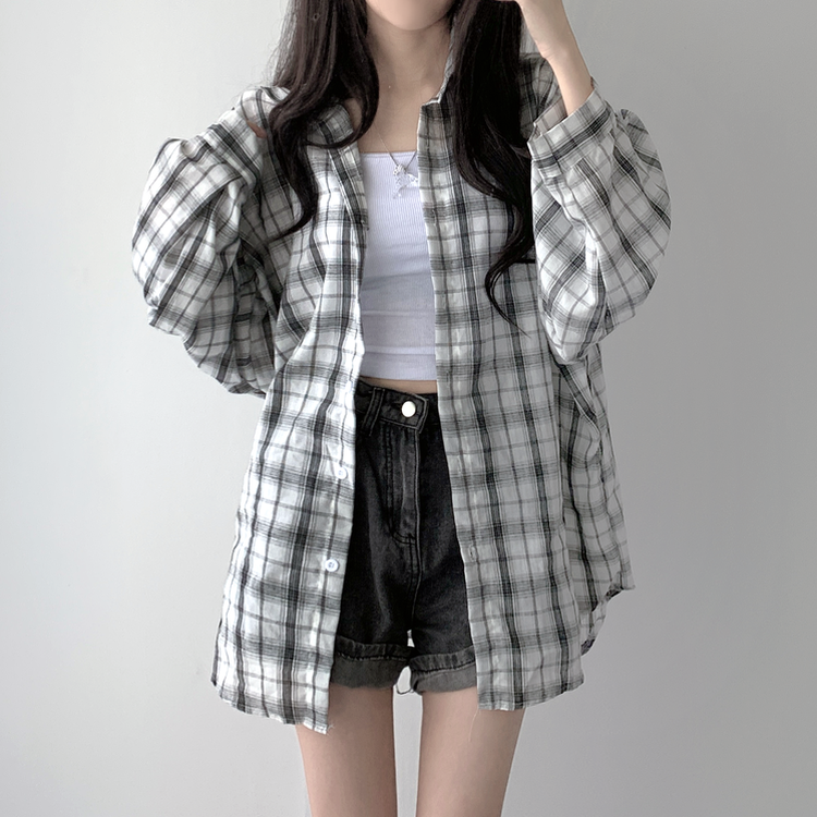 シャツ オーバーフィットチェックシャツ WHITE