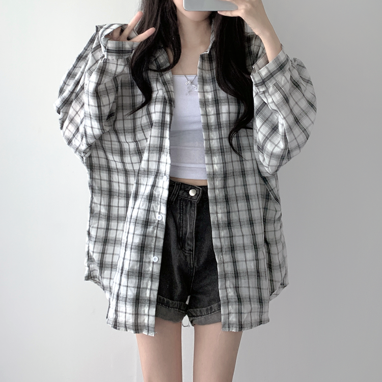 シャツ オーバーフィットチェックシャツ WHITE