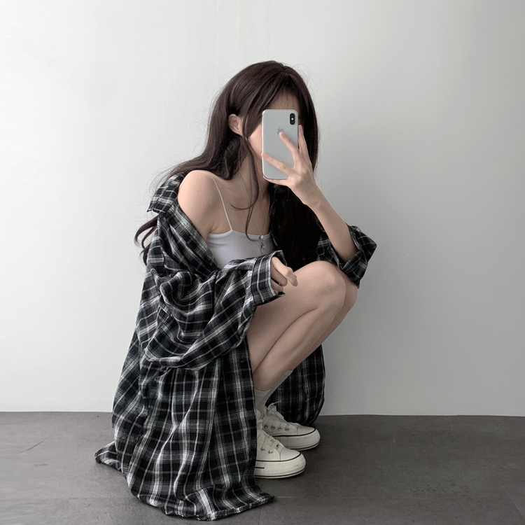 シャツ オーバーフィットチェックシャツ BLACK