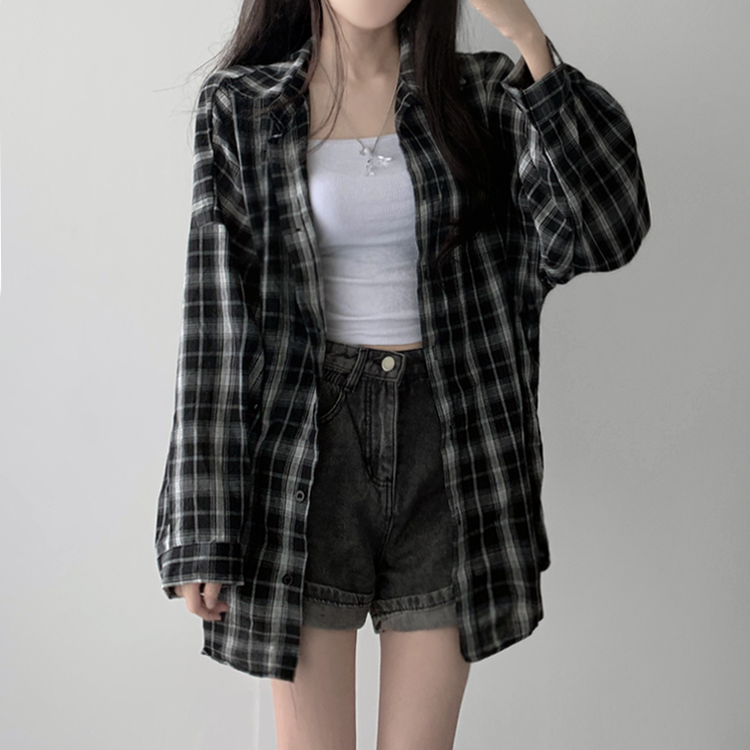 シャツ オーバーフィットチェックシャツ BLACK