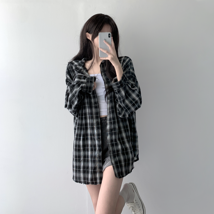 オーバーフィットチェックシャツ BLACK
