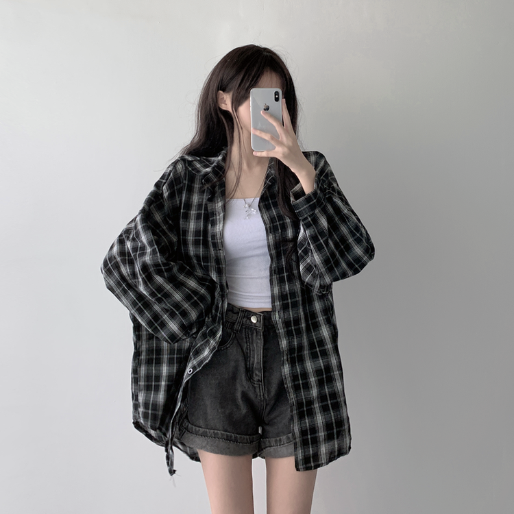 オーバーフィットチェックシャツ BLACK