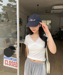 半袖Tシャツ Vネックドットレース半袖Tシャツ IVORY