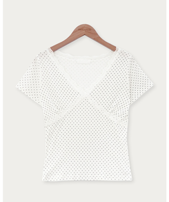 半袖Tシャツ Vネックドットレース半袖Tシャツ