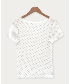 半袖Tシャツ Vネックドットレース半袖Tシャツ