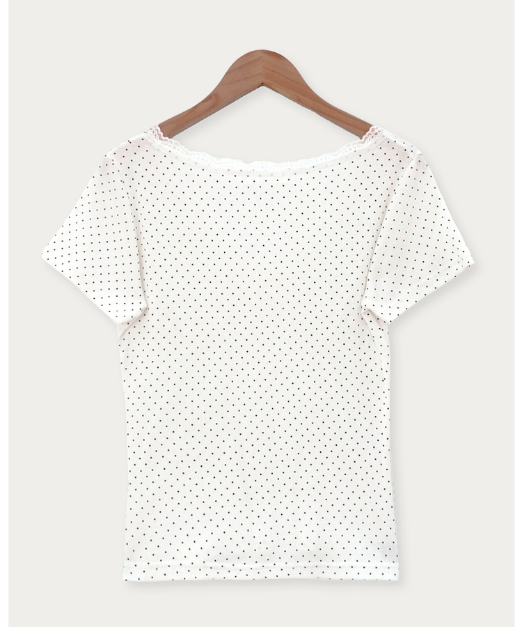 Vネックドットレース半袖Tシャツ