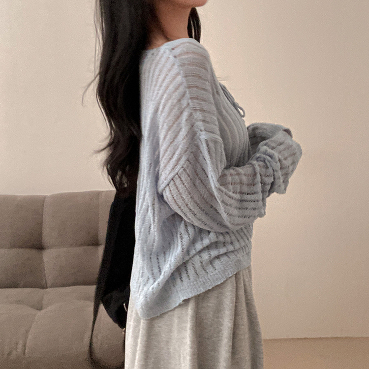 아일렛 리본 시스루 루즈핏 부클 니트 소라