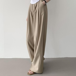 スラックス 【丈別】ピンタックワイドスラックス(5color) BEIGE