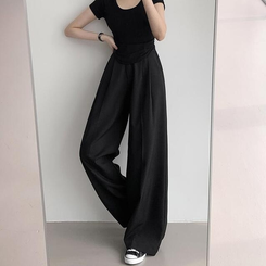 スラックス 【丈別】ピンタックワイドスラックス(5color) BLACK