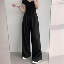 スラックス 【丈別】ピンタックワイドスラックス(5color) BLACK