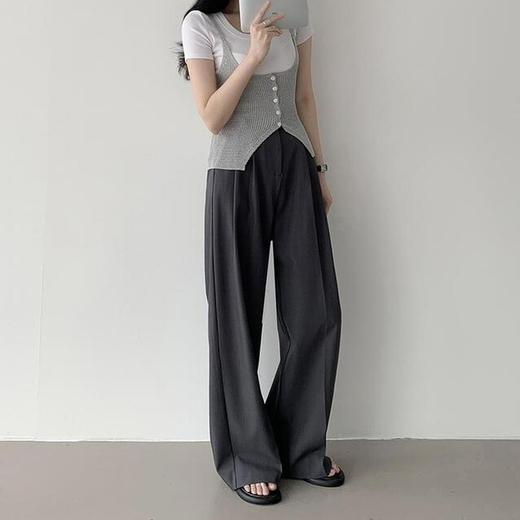 【丈別】ピンタックワイドスラックス(5color) GREY