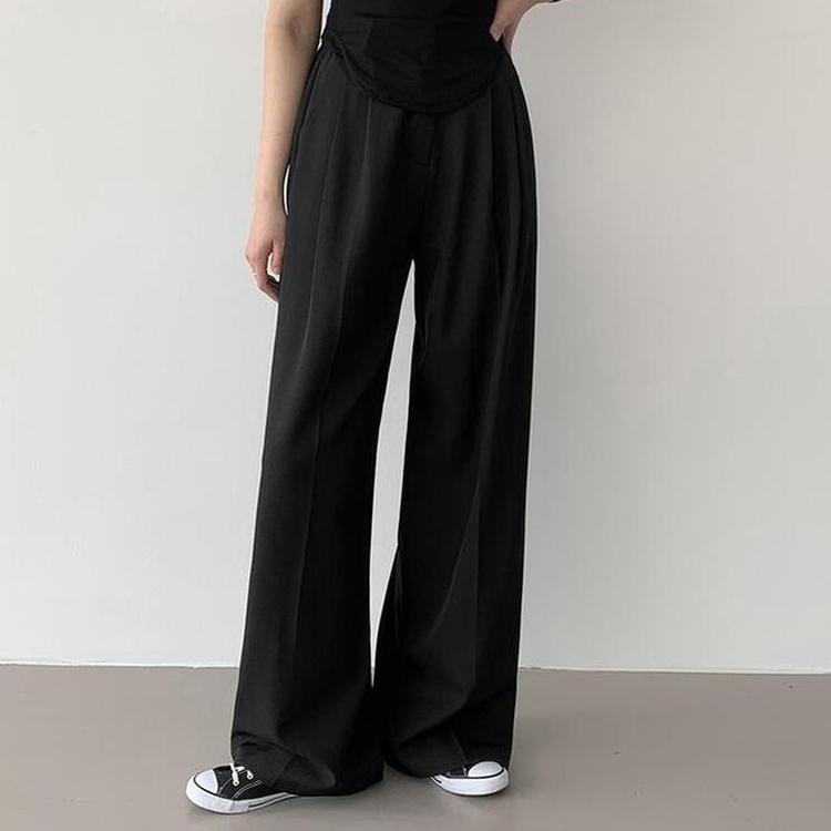 【丈別】ピンタックワイドスラックス(5color) BLACK
